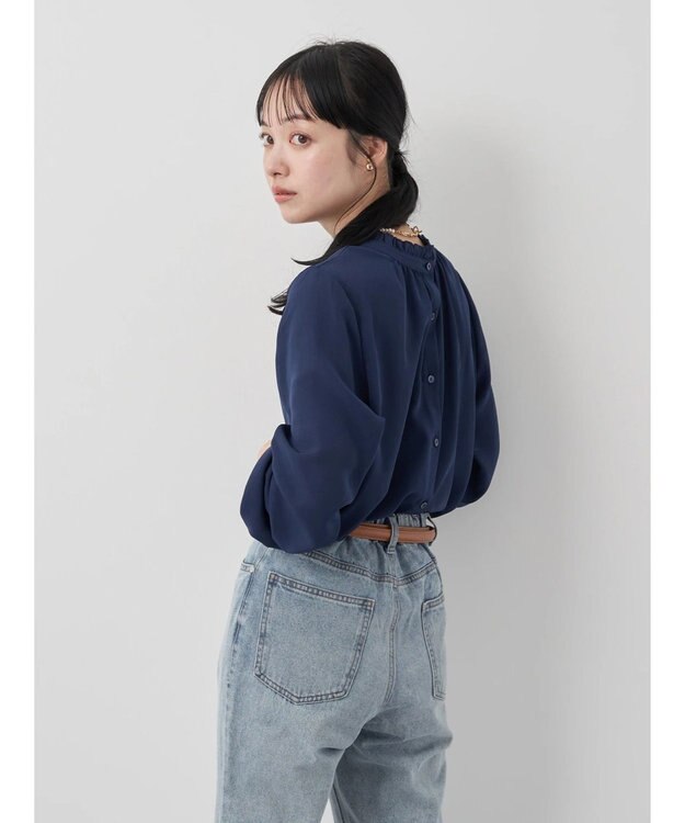 earth music&ecology ２ＷＡＹスタンドフリルブラウス Navy