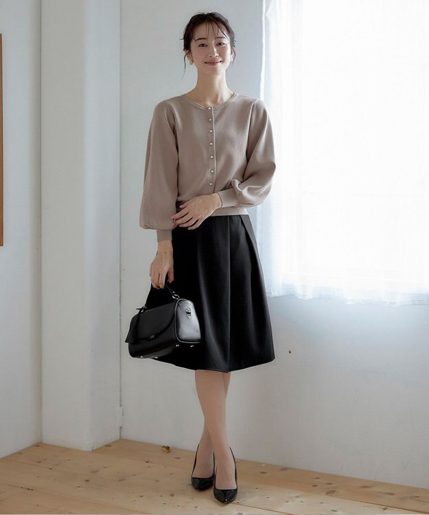 Tiaclasse 【洗える】パールボタンニットカーデ モカ