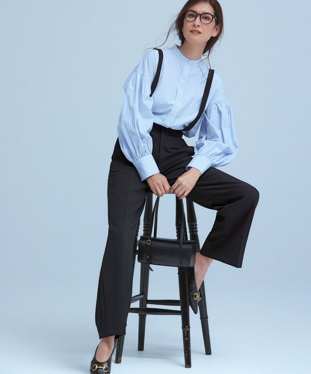 23区 S 【洗える】CANCLINI ボリュームスリーブ シャツ サックスブルーストライプ