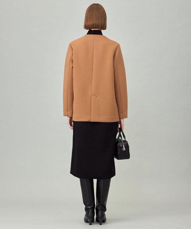 ICB L 【洗える】コンパクトWフェイス ノーカラージャケット キャメル系