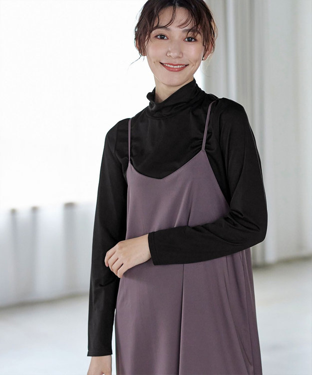 Tiaclasse 【安田美沙子さん着用・選べる4type】ハイネックカットソートップス 無地ブラック