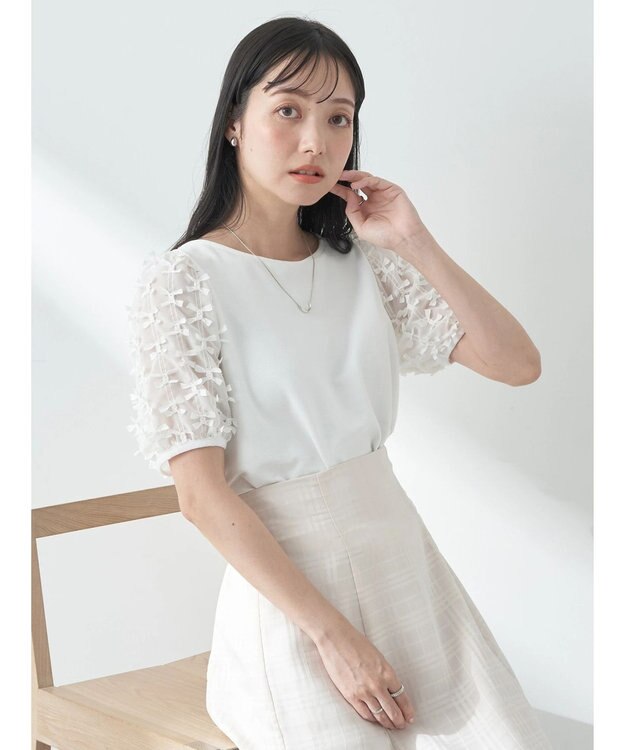 earth music&ecology リボンスリーブプルオーバー Ivory