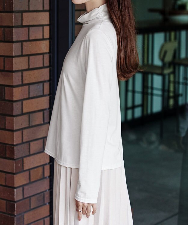 Tiaclasse 【安田美沙子さん着用・選べる4type】ハイネックカットソートップス 無地オフホワイト