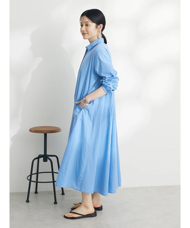 CRAFT STANDARD BOUTIQUE インド綿Ａラインシャツワンピース Sax