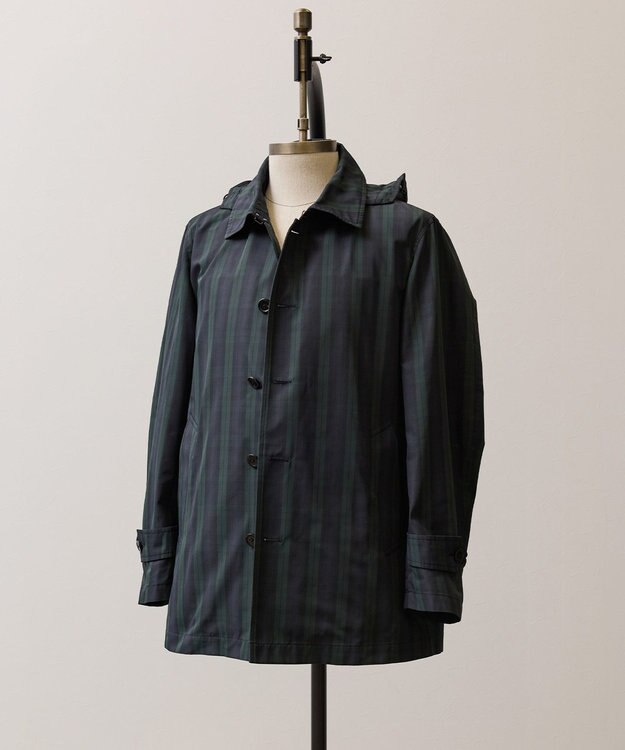 J.PRESS MEN 【オンオフ兼用 / ストレッチ / 撥水 / 洗える】トリコット3レイヤーバルマカンショートコート / フードデタッチャブル ネイビー系3