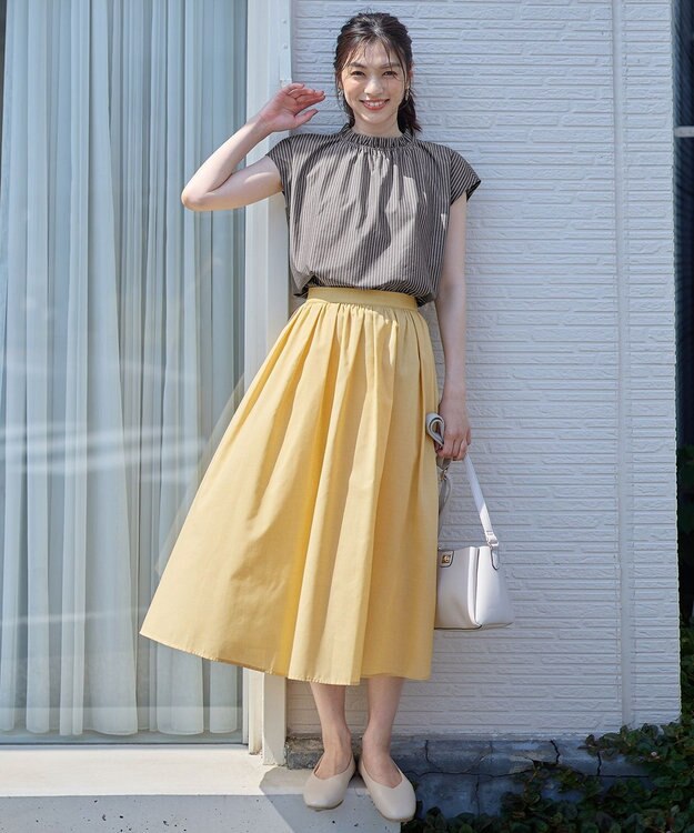 ANY 【大好評につき新色追加！/ウエストゴム】シャンブレーライクフレアスカート イエロー