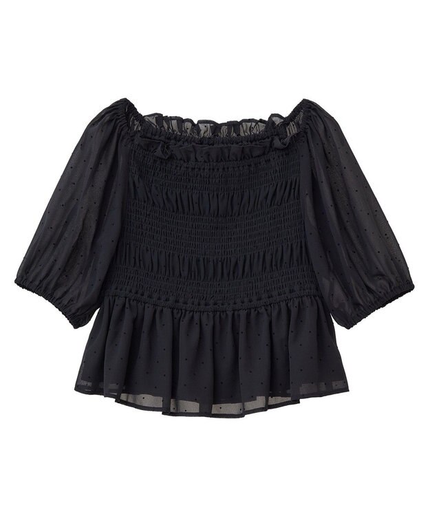 earth music&ecology ＳＥＴ２点フロッキードットブラウス＋スカート Black