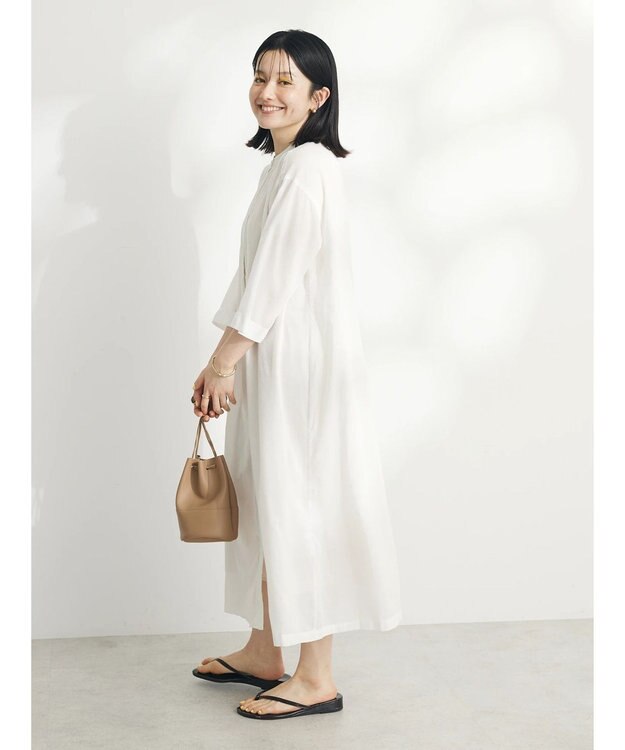 CRAFT STANDARD BOUTIQUE インド綿混レース使いワンピース Off White