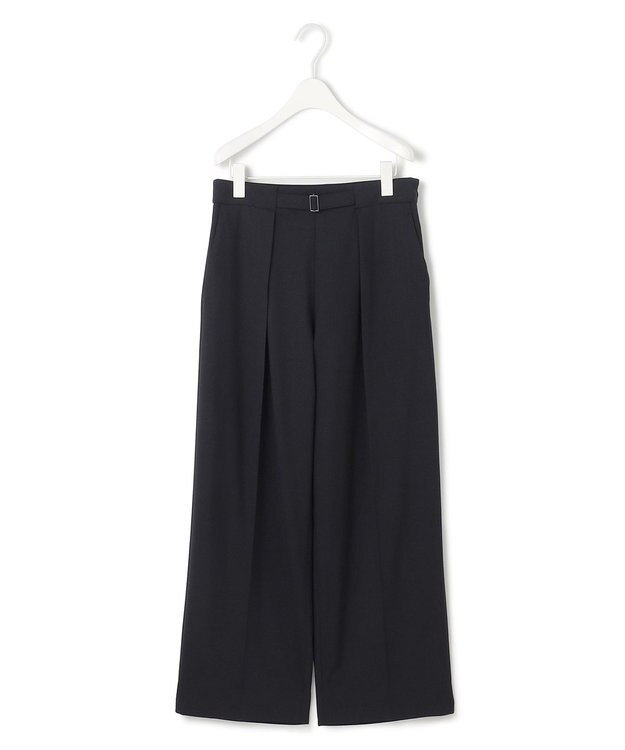 ICB 【洗える】ウール2WAYストレッチ ワイドストレートパンツ ブラック系