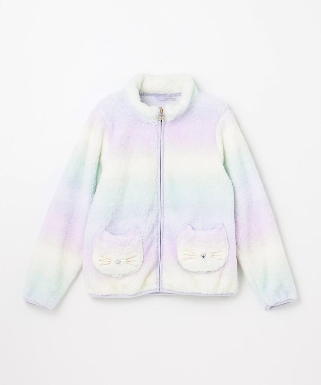 ANY KIDS ネコポケットボアブルゾン レインボー×ミント