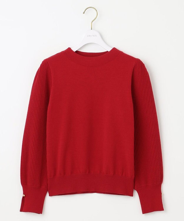 ANY SIS 【CICA加工・選べる9色展開】スリットポイントボトルネック ニット 赤