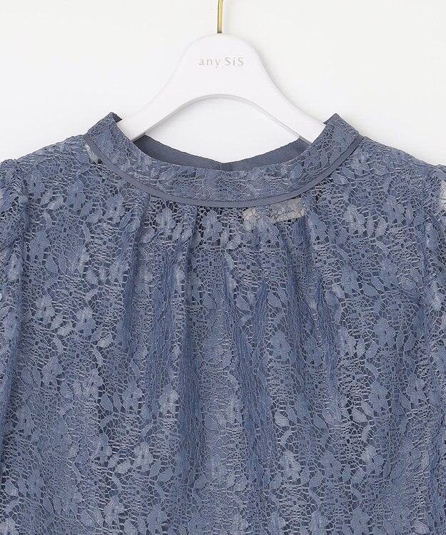 ANY SIS 【Lily Calin】レーストップス×マーメイド ドレス セット スモーキーブルー×スモーキーブルー