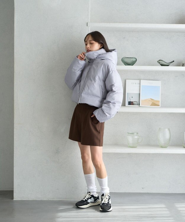 earth music&ecology 2wayパファー ショートブルゾン ブルーグレー