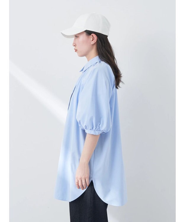 earth music&ecology パフスリーブチュニックブラウス Sax