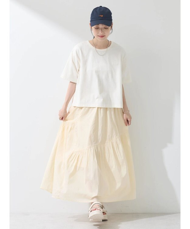 earth music&ecology バックタッククロップドＴ Off White