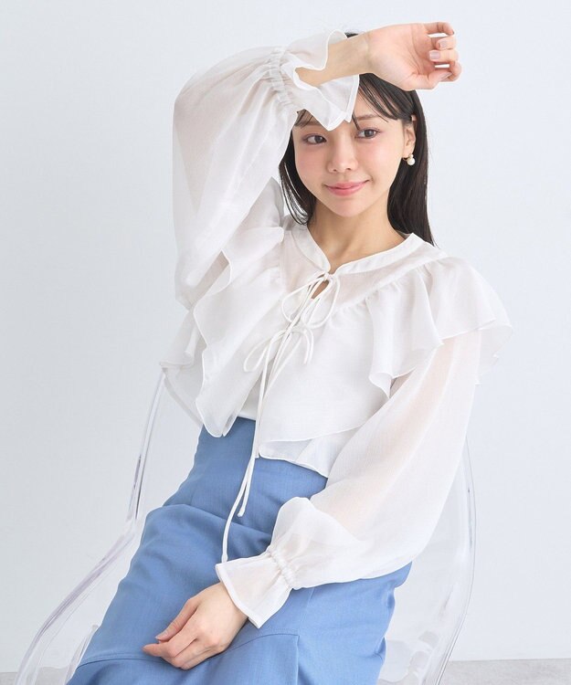 earth music&ecology シアーラッフルショートボレロ Ivory