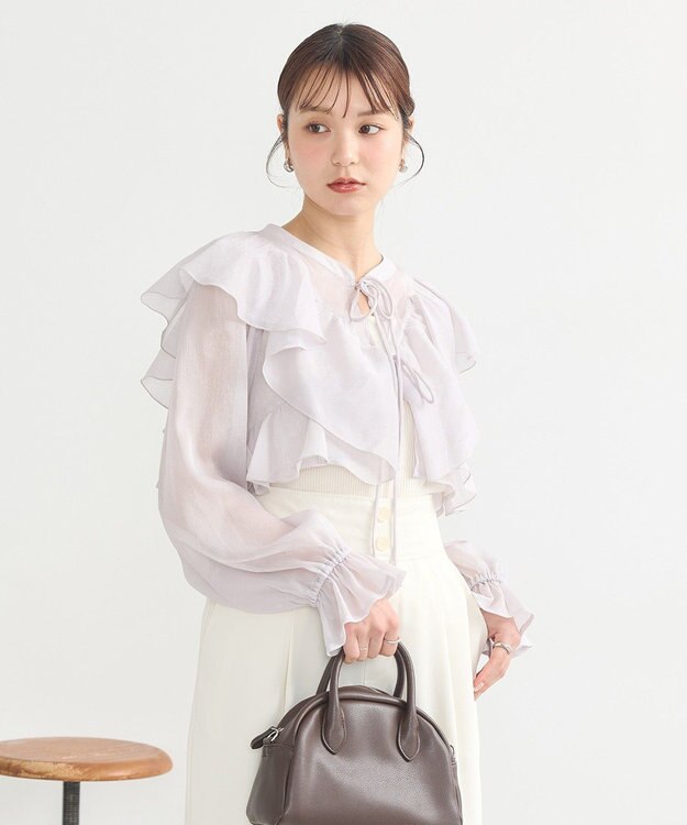 earth music&ecology シアーラッフルショートボレロ Gray