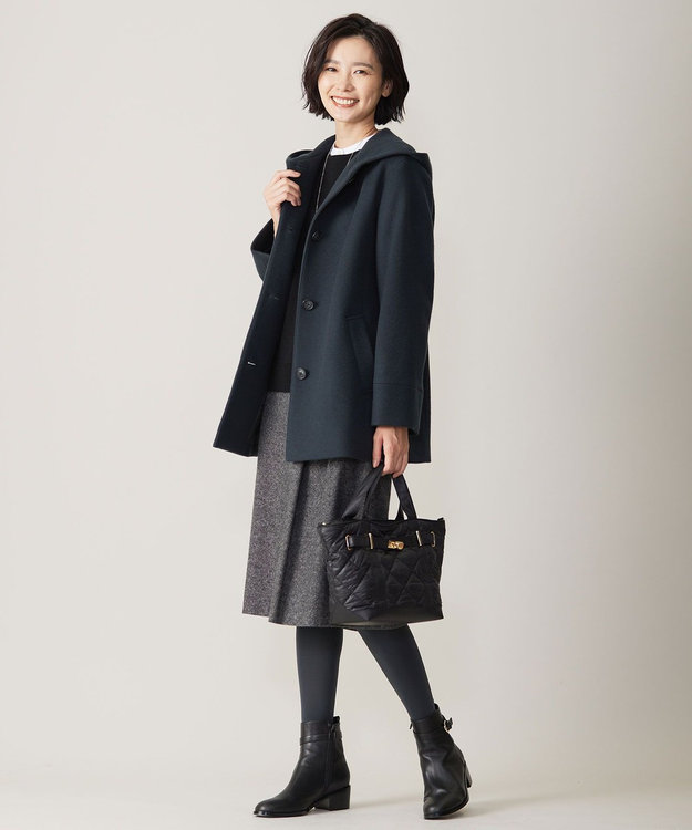 J.PRESS LADIES ショートビーバー フーデッド コート ダークグリーン系