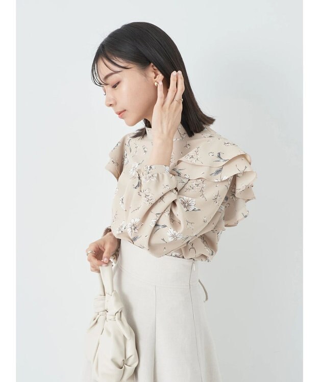 earth music&ecology フリルスリーブブラウス Blue
