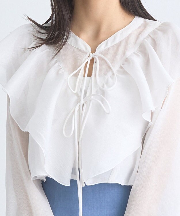 earth music&ecology シアーラッフルショートボレロ Ivory