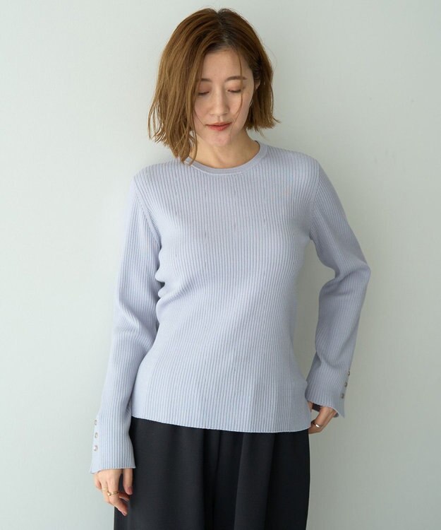 YECCA VECCA 袖釦クルーネックリブニット Light Blue