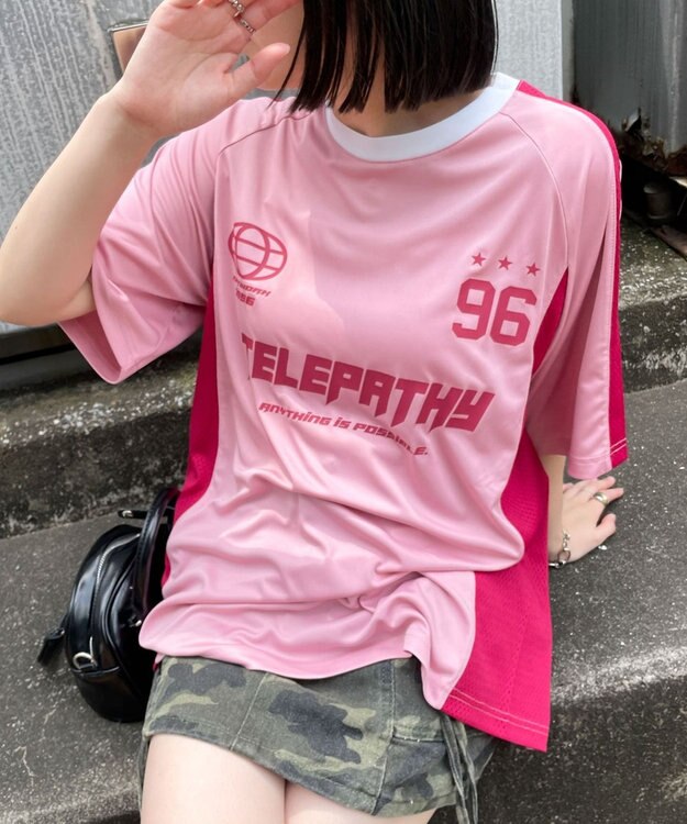 WEGO サッカーメッシュ切り替えビッグT ピンク