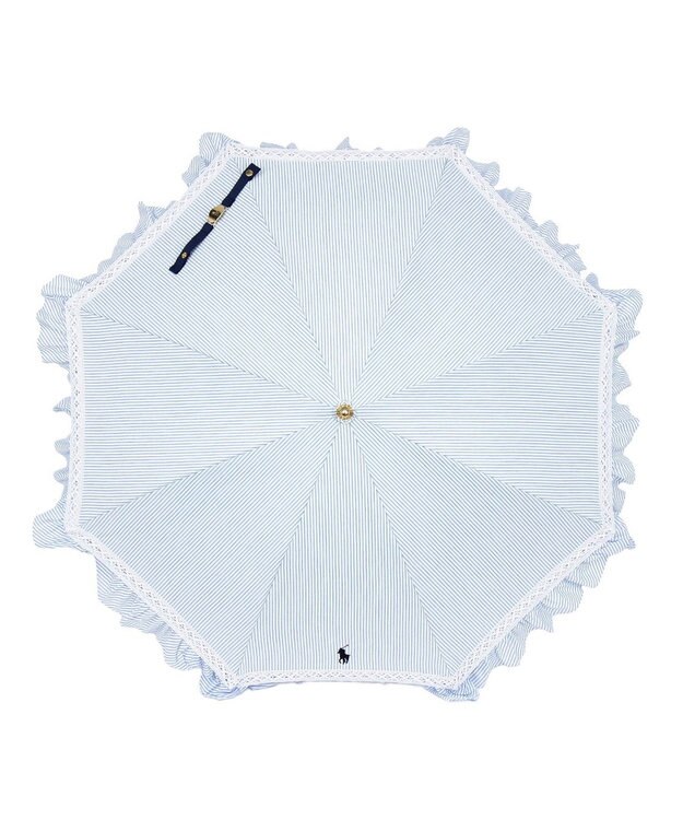 MOONBAT POLO RALPH LAUREN 晴雨兼用日傘 長傘 ストライプフリル／遮光 遮熱 UV スカイブルー