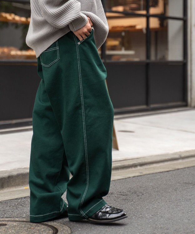 WEGO 【ユニセックス着用アイテム/ウエストゴム】ワーカーズパンツ ダークグリーン