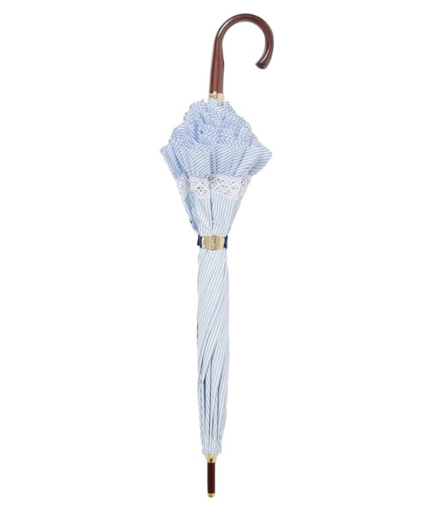 MOONBAT POLO RALPH LAUREN 晴雨兼用日傘 長傘 ストライプフリル／遮光 遮熱 UV スカイブルー