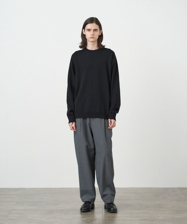 ATON WOOL WASHI | クルーネックセーター - UNISEX BLACK