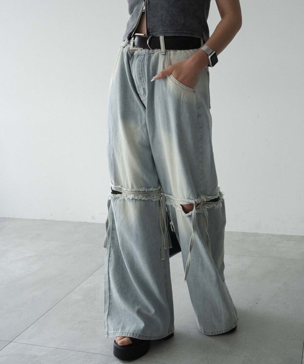 WEGO スリットダメージルーズデニム デニム