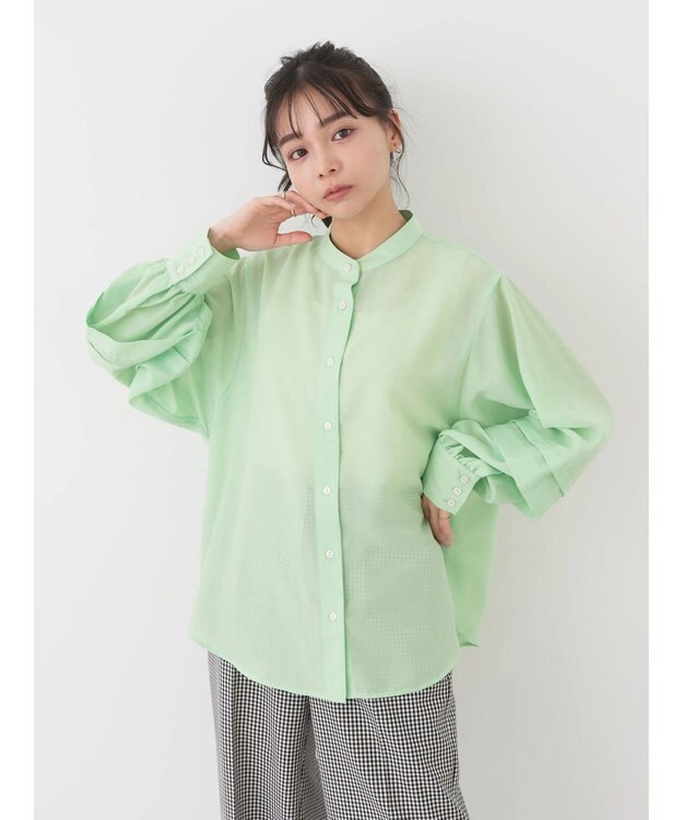 earth music&ecology ボリュームタック袖ブラウス Lime Green