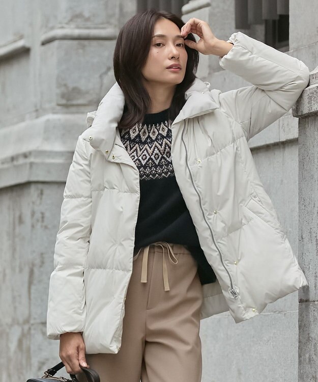 J.PRESS LADIES L 【洗える】ブラッシュドマルチポリ ショート ダウンコート アイボリー系