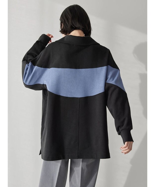 AMERICAN HOLIC ハーフＺＩＰ配色切り替え裏毛チュニック Black