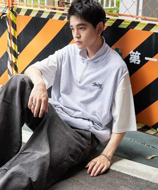 WEGO 【ユニセックス着用ITEM】ノースリハーフジッププルオーバー ライトグレー