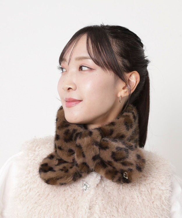 MOONBAT FURLA（フルラ）プチリボンマフラー  アーチロゴ フェイクファー ダークブラウン