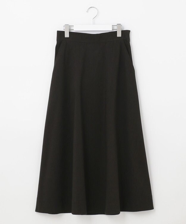 自由区 【洗える・ストレッチ素材】リネンヴィスコースストレッチ フレアスカート ブラック系