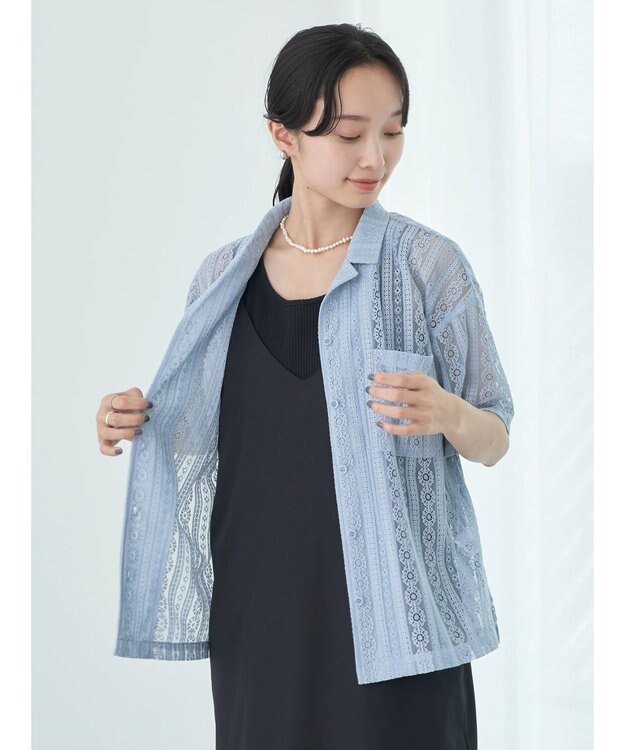 earth music&ecology フラワーレースシャツ Sax