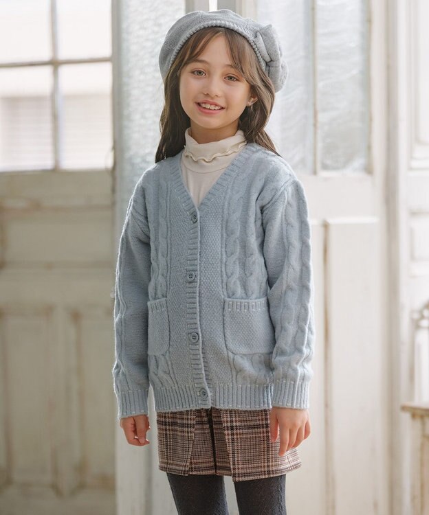 組曲 KIDS 【S-Lサイズ】 ケーブルニットカーディガン サックスブルー