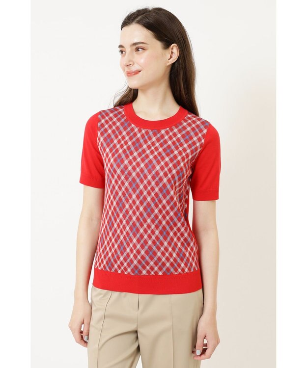 DAKS チェックジャカードプルオーバー レッド