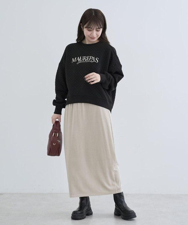 Green Parks ショート丈キルトロゴプルオーバー Black