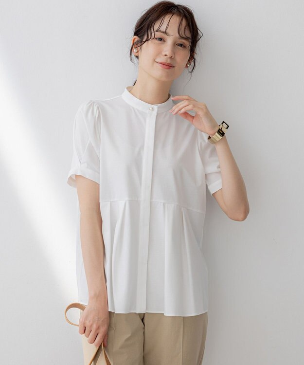 組曲 プレーティング天竺5分袖 カットソー アイボリー系