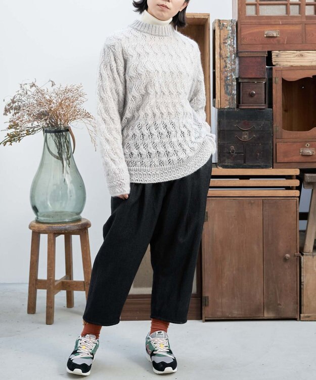 muuc 〈高品質シルク＆アンゴラモヘア〉模様編み ボトルネックセーター ライトグレー