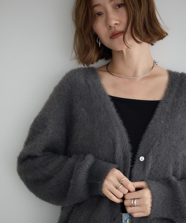 YECCA VECCA ラメシャギーカーディガン Charcoal Gray