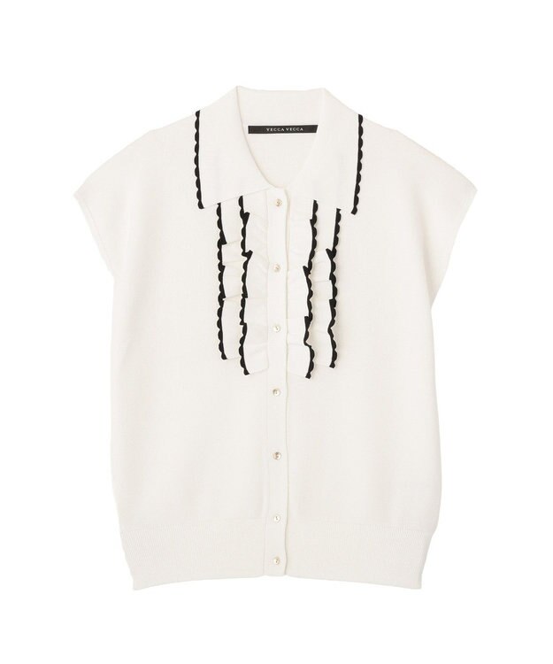 YECCA VECCA 配色フリルカーディガン Off White
