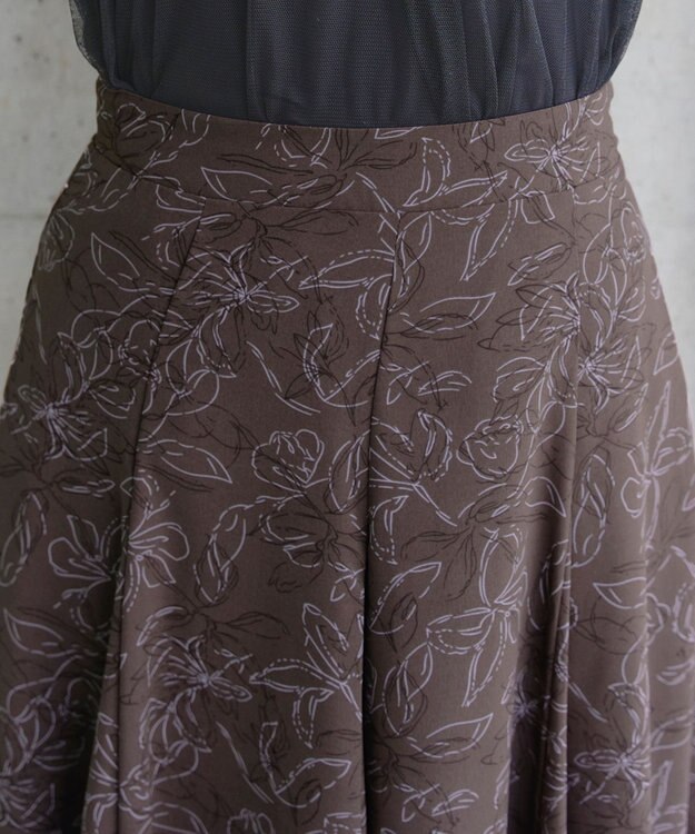 Tiaclasse 【洗える】フラワープリントスカート ブラウン