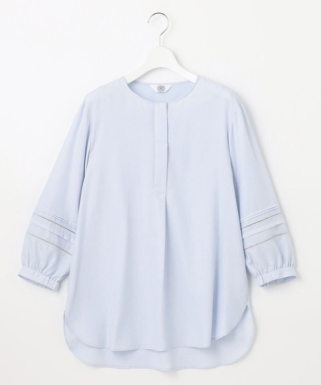 J.PRESS LADIES S 【洗える】ポリエステルスパンソフトクロス レース ブラウス サックスブルー系