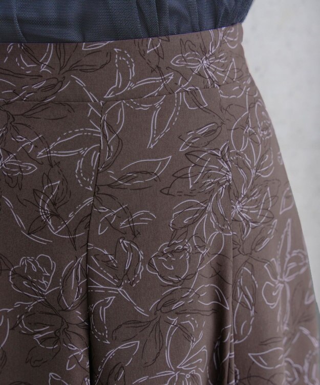 Tiaclasse 【洗える】フラワープリントスカート ブラウン