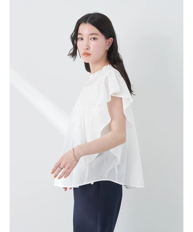 earth music&ecology コットンボイルフリルブラウス Off White