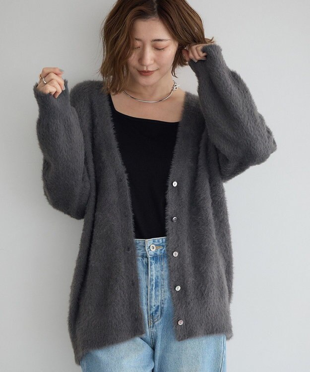 YECCA VECCA ラメシャギーカーディガン Charcoal Gray